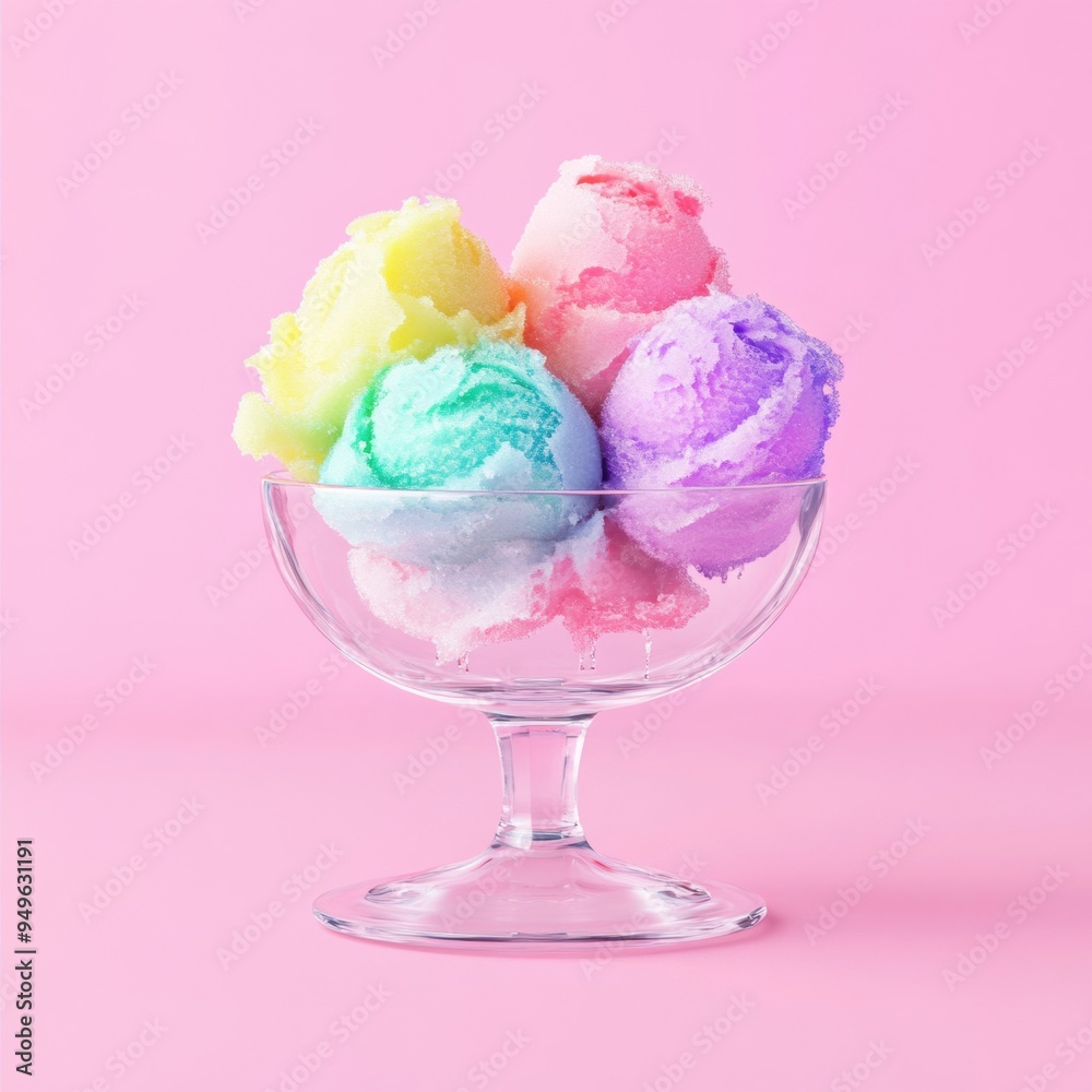 rainbow sherbet in a clear glass bowl, showcasing its vibrant colors under soft lighting. rainbow sherbet in a clear glass bowl, showcasing its vibrant colors under soft lighting.
