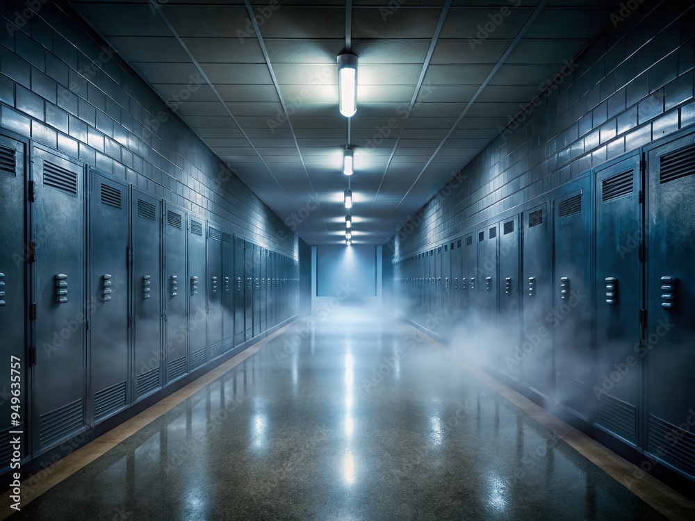 ominous fog shrouds a deserted school hallway at dusk ominous fog shrouds a deserted school hallway at dusk