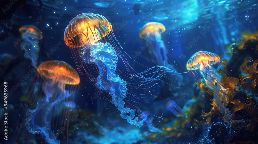 Fototapeta premium Glowing jellyfish wallpaper