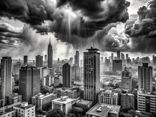 melancholic somber introspective moody cloudy rainy day urban cityscape monochrome mood photo