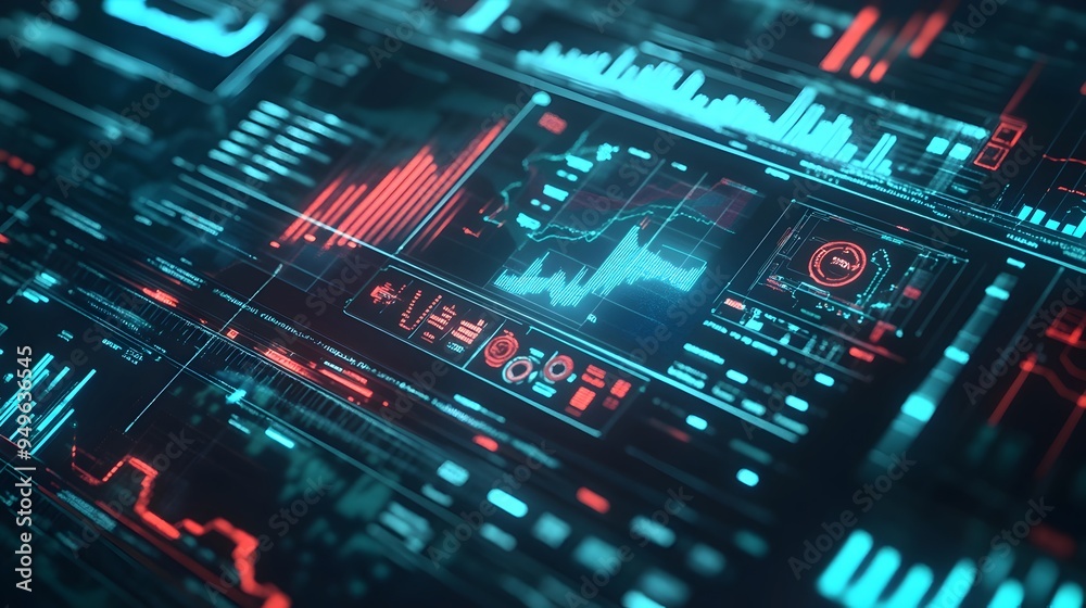 Futuristic Financial Data Analysis with Immersive 3D Visualization on Digital Screens Futuristic Financial Data Analysis with Immersive 3D Visualization on Digital Screens