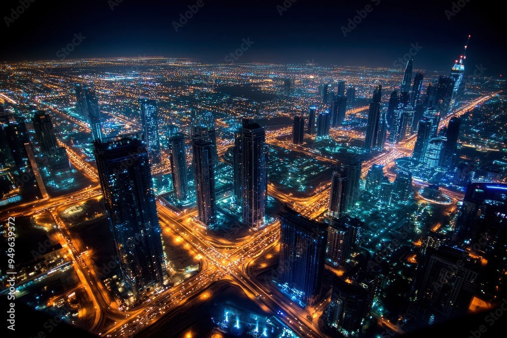 Obraz premium Aerial View of Dubai Skyline at Night