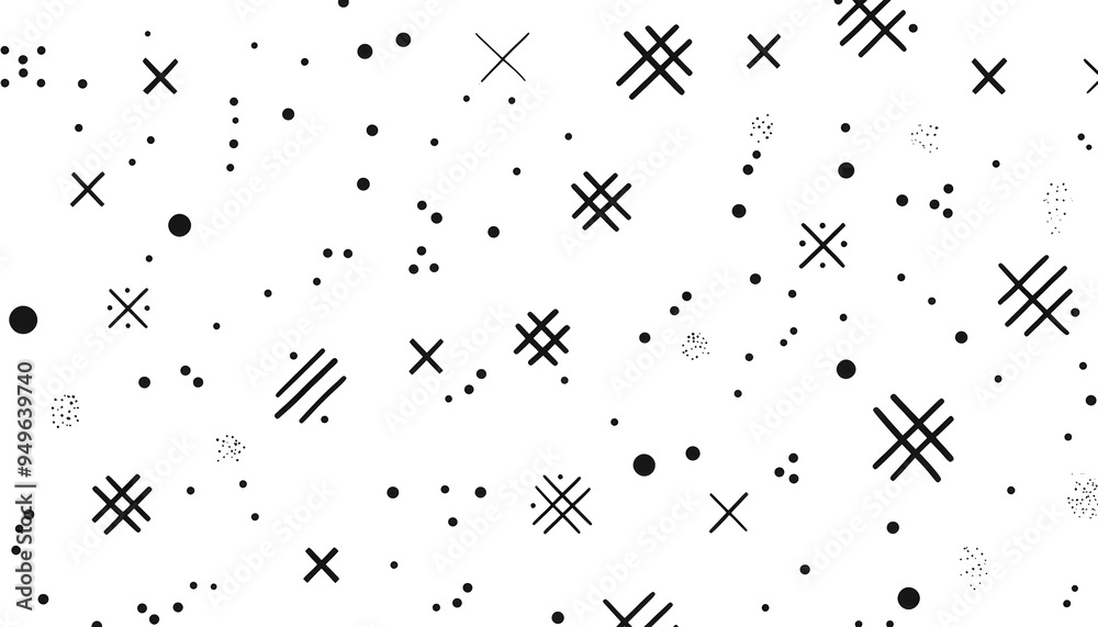 Repeating patterns of small, simple shapes like dots, crosses, or lines, spaced out across a solid background