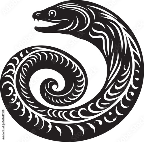 Eel silhouette, vector black color silhouette solid white background 