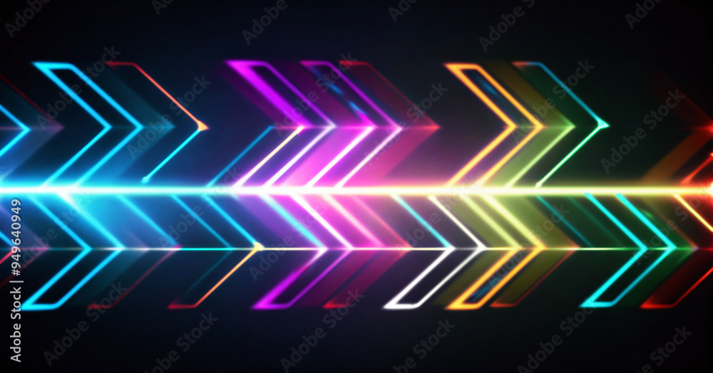 Bright rightward arrows in a row, neon lights, movement, speed, digital, energetic background Bright rightward arrows in a row, neon lights, movement, speed, digital, energetic background