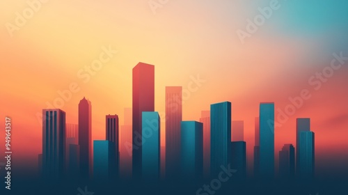 A stunning city skyline silhouette at sunset, showcasing vibrant colors and modern architecture. Perfect for urban themed projects.