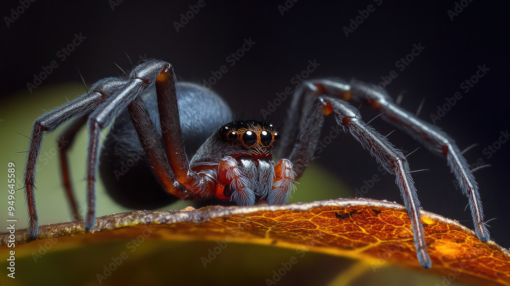 Naklejka premium Closeup of a Spider on a Leaf with Detailed Focus