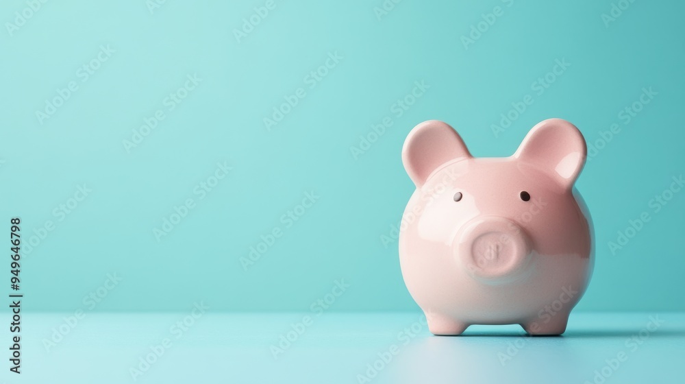 Minimalist Pink Piggy Bank Against Turquoise Background for Financial Savings and Investment Concepts Minimalist Pink Piggy Bank Against Turquoise Background for Financial Savings and Investment Concepts