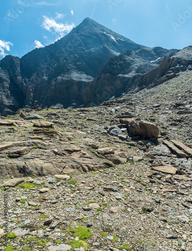 Rocciamelone mountain peak from Passo delle Tre Croci in Alpi Graie mountains in Italy photo