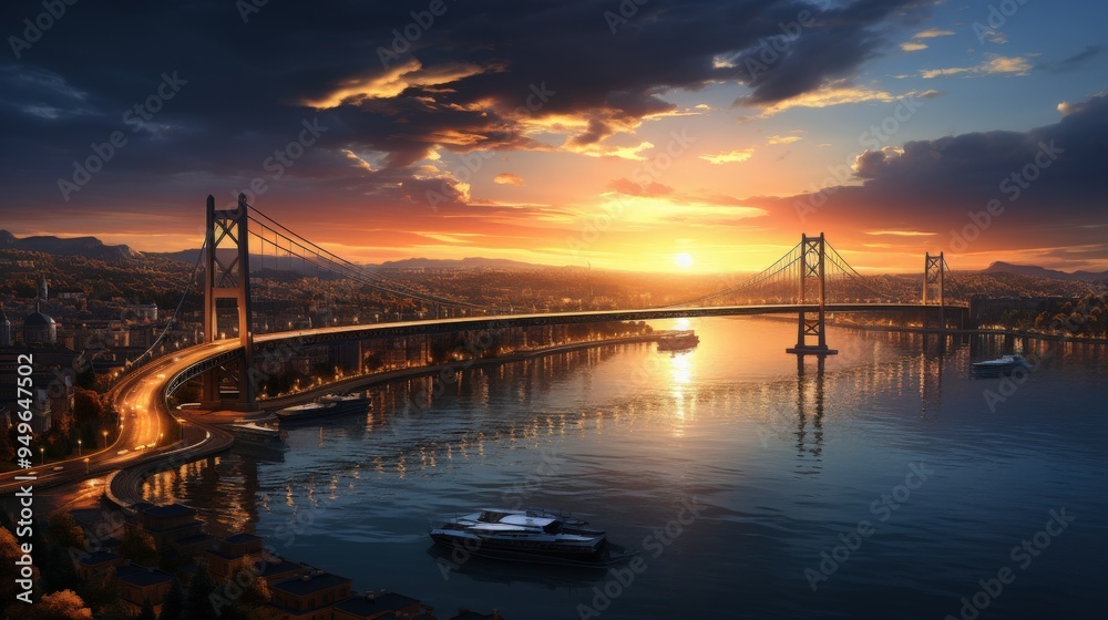 An expansive bridge spanning a beautiful bay An expansive bridge spanning a beautiful bay