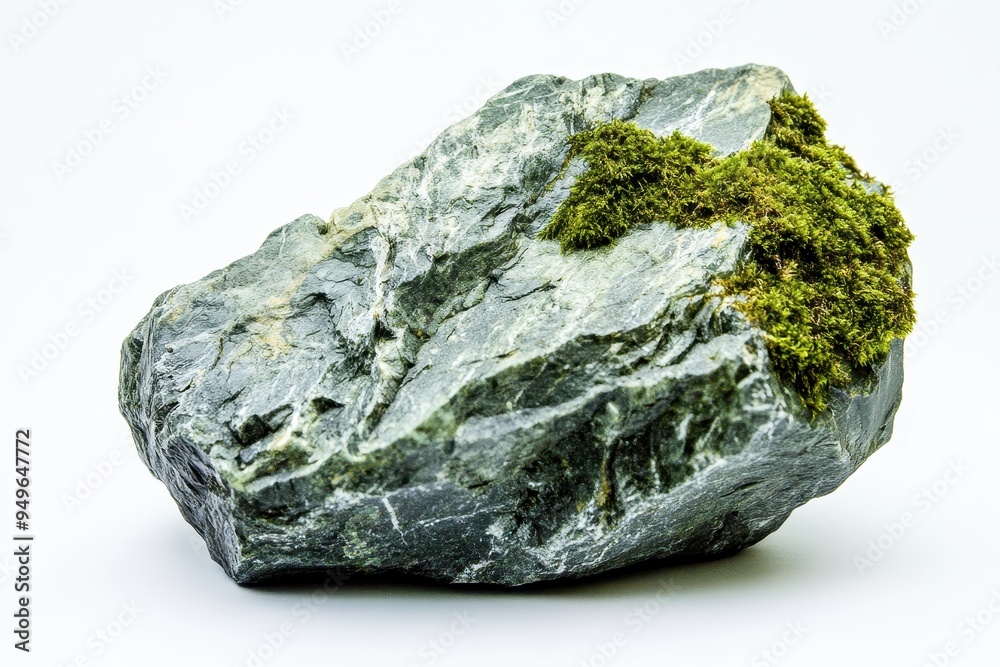 A textured rock covered with green moss, showcasing natural elements. A textured rock covered with green moss, showcasing natural elements.