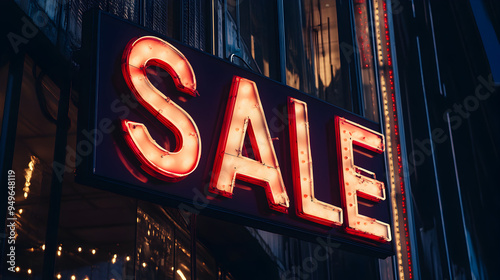 SALE spelled out in twinkling Christmas lights strung across a storefront window.