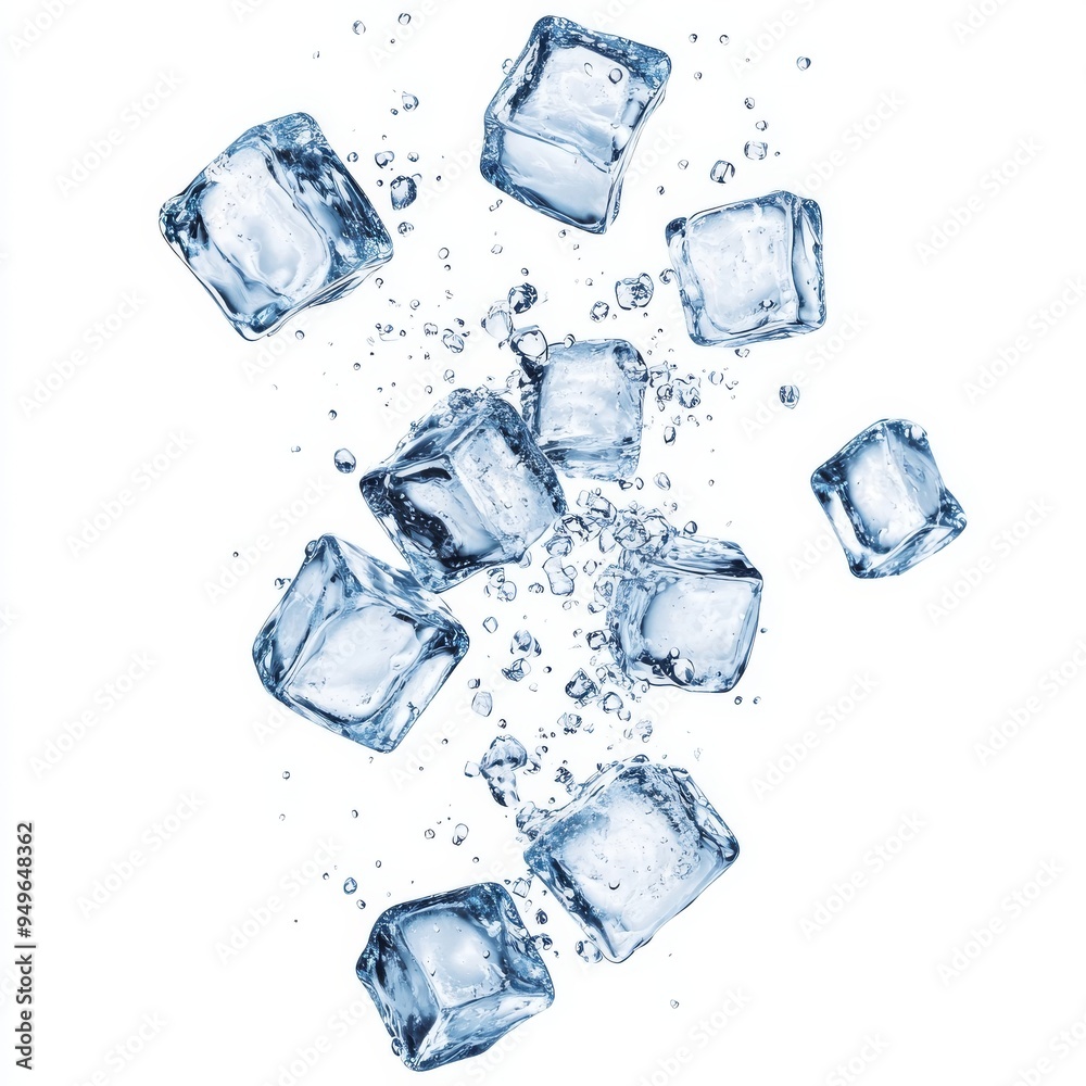 Ice cubes falling in water with bubbles. Perfect for refreshing drink concepts. . Ice cubes falling in water with bubbles. Perfect for refreshing drink concepts. .