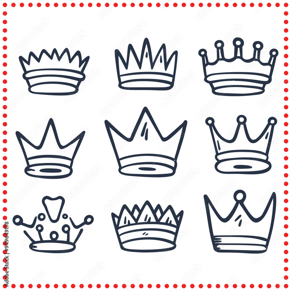 Sketch Style Crown Vector Set Perfect for Regal Branding Sketch Style Crown Vector Set Perfect for Regal Branding