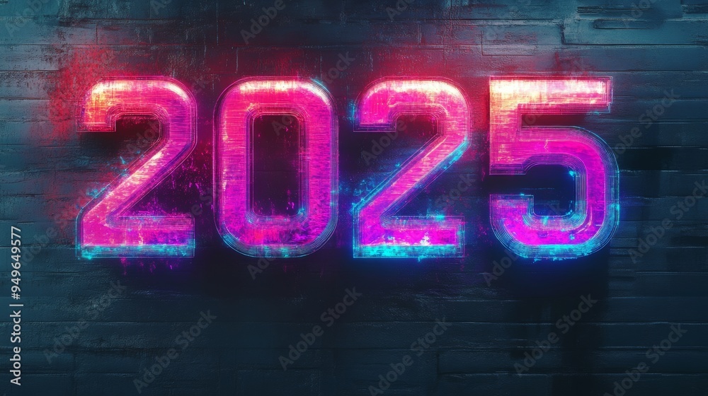 Futuristic Neon 2025 with Digital Glitch and Holographic Patterns Futuristic Neon 2025 with Digital Glitch and Holographic Patterns
