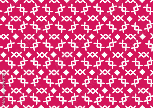 Illustration of white line pattern, square shape, spiral, red background.