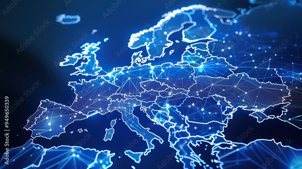 European Map with Holographic Point Connections European Map with Holographic Point Connections