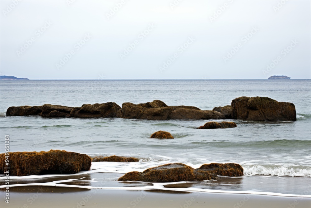 Tranquil Seascape with Rocks and Sandy Beach Tranquil Seascape with Rocks and Sandy Beach