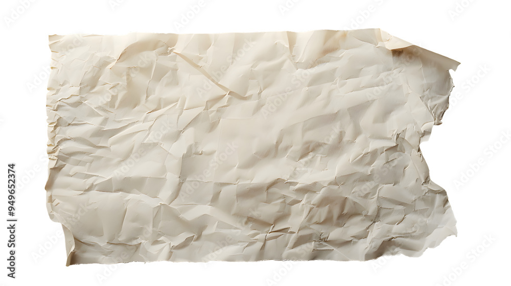 White crumpled large piece of blank paper isolated on transparent background