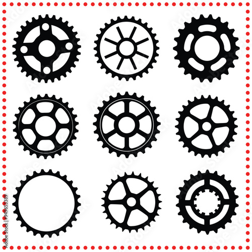 Collection of Gear Silhouettes Featuring Diverse Sprocket Designs