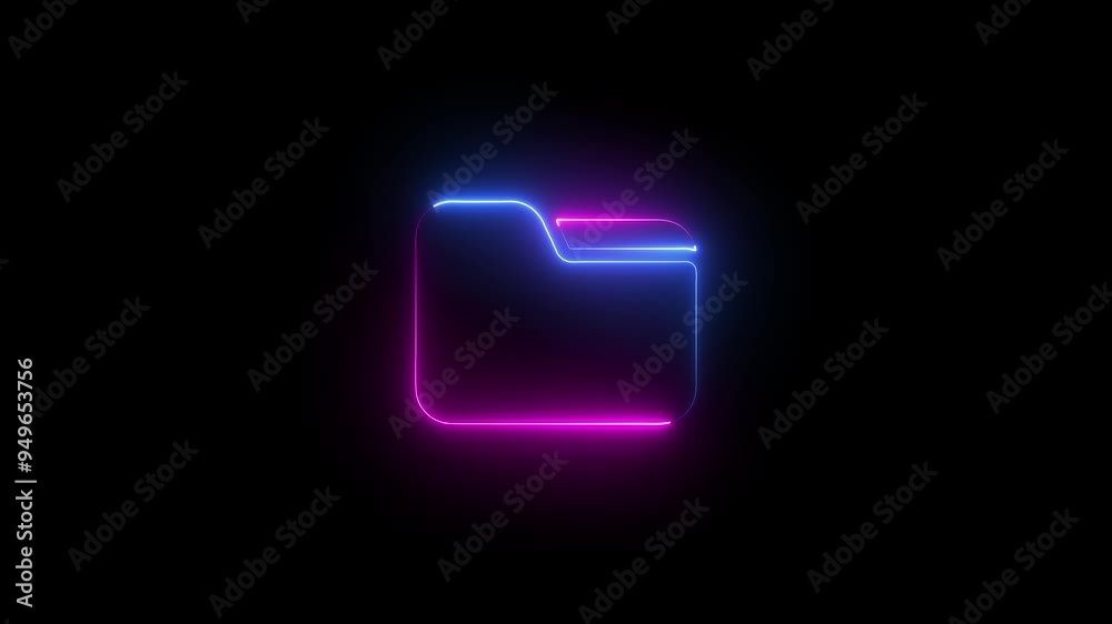 Glowing neon files and folders icon. Futuristic folder symbol animation. Glowing neon files and folders icon. Futuristic folder symbol animation.