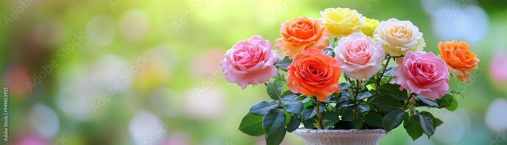 Blooming roses in a vibrant garden, romantic setting, colorful floral garden Blooming roses in a vibrant garden, romantic setting, colorful floral garden