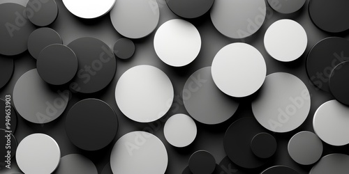 Abstract image showing a chaotic arrangement of round shapes on a black digital wallpaper background. photo