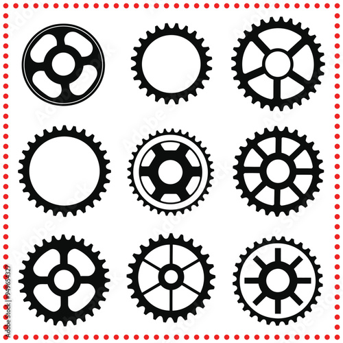 Stylized Sprocket Vector Set with Different Gear Designs