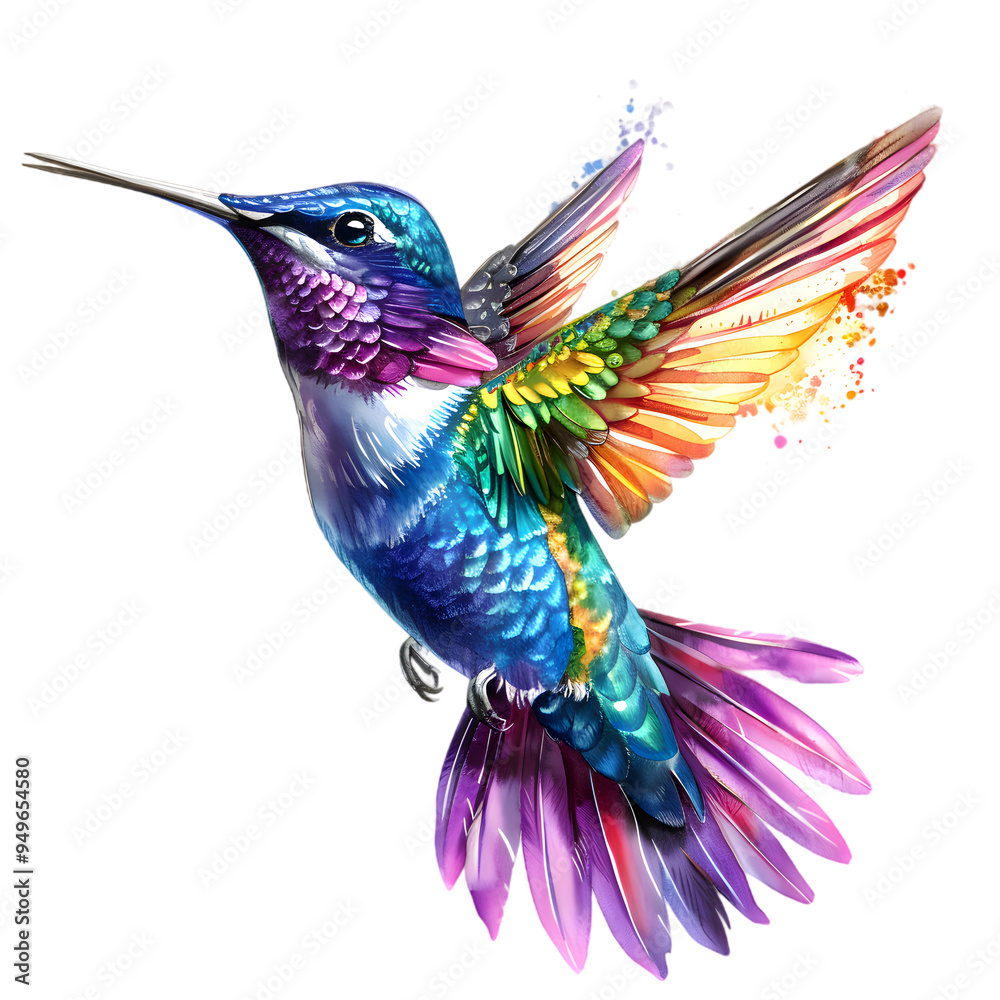 Colorful flying hummingbird isolated on transparent background