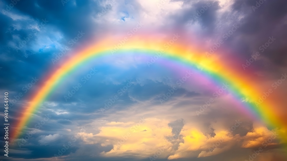 Majestic Rainbow Arching Across Dramatic Cloudy Sky After Rainstorm Captivating Natural Phenomenon Majestic Rainbow Arching Across Dramatic Cloudy Sky After Rainstorm Captivating Natural Phenomenon