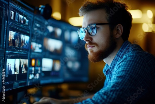 Young Man Editing Video on a Computer