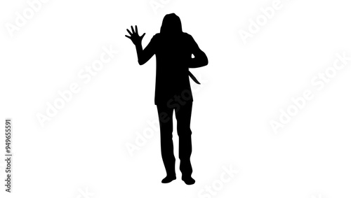 killer with knife, black isolated silhouette