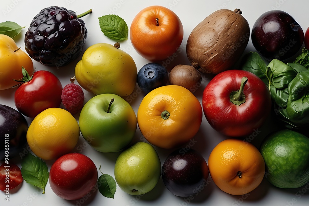 Apples, tomato, lime, kale, kiwi, raspberries Apples, tomato, lime, kale, kiwi, raspberries