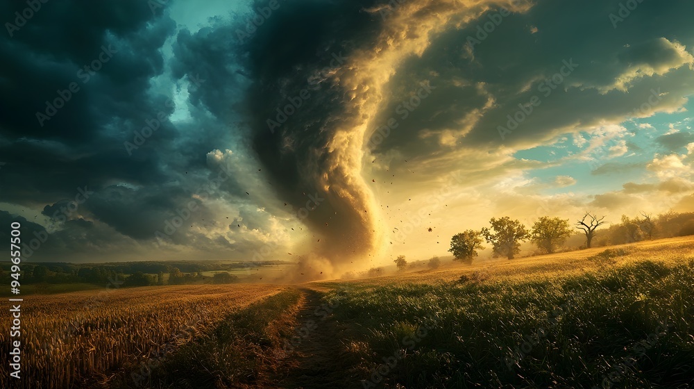 Violent Tornado Forming in Open Countryside Field Swirling Wind and Dust Violent Tornado Forming in Open Countryside Field Swirling Wind and Dust