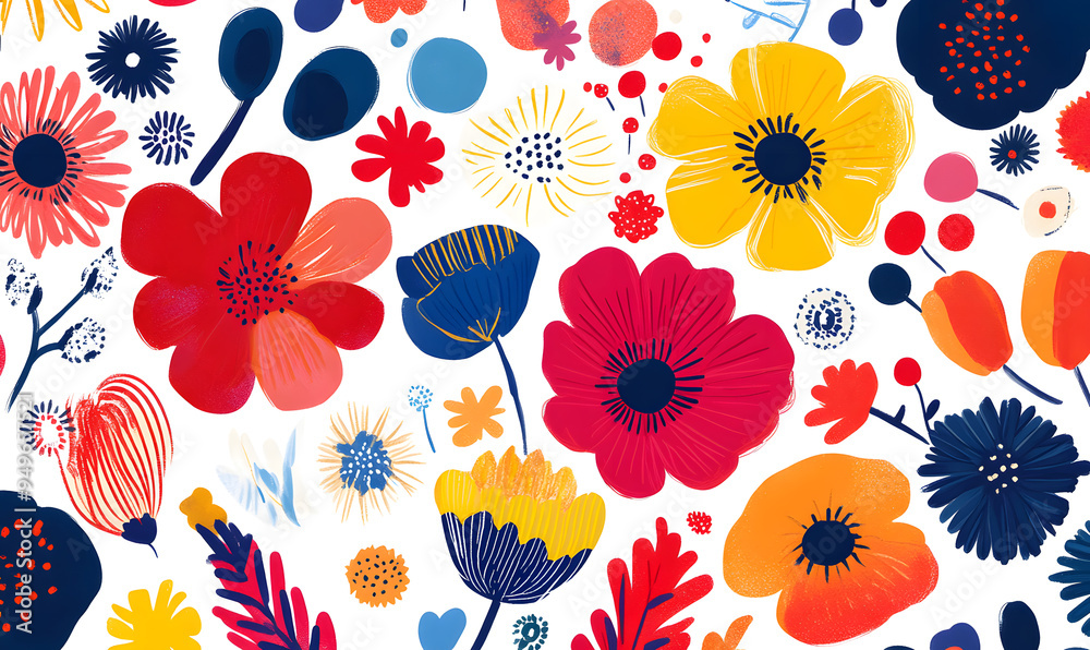 Fototapeta premium floral and leaf on white background in doodle-style tile designs with graphic format.