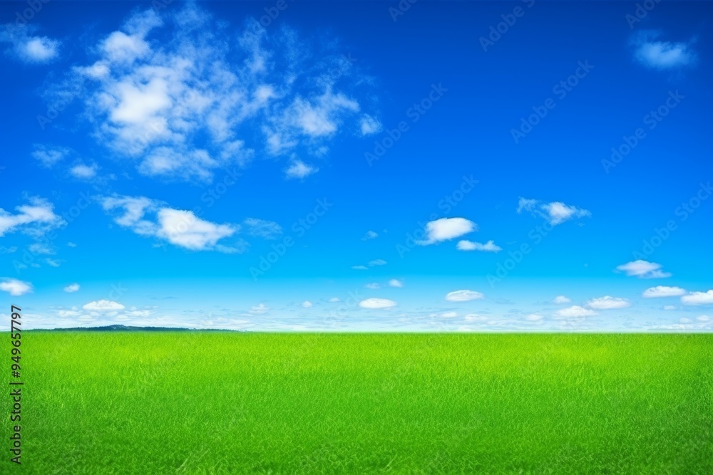 Serene Green Meadow Under a Blue Sky with White Clouds Serene Green Meadow Under a Blue Sky with White Clouds