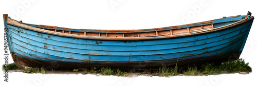 old blue wooden fishing boat isolated. photo