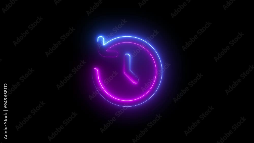 Stopwatch clock time line icon in neon style.. Elements of time icon Sign.Glowing clock icon . Stopwatch clock time line icon in neon style.. Elements of time icon Sign.Glowing clock icon .