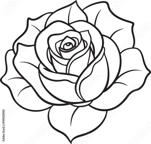 Elegant Rose Outline Design - Ideal for Tattoos, Coloring Pages, and Floral Art