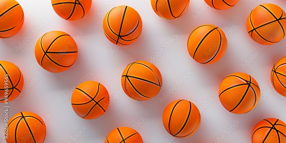 Obraz premium Scattered Basketballs on a White Background