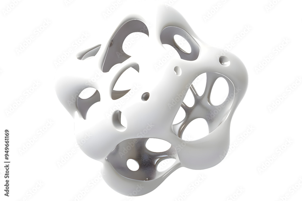 White Organic metaball shape 3d illustration isolated on transparent background