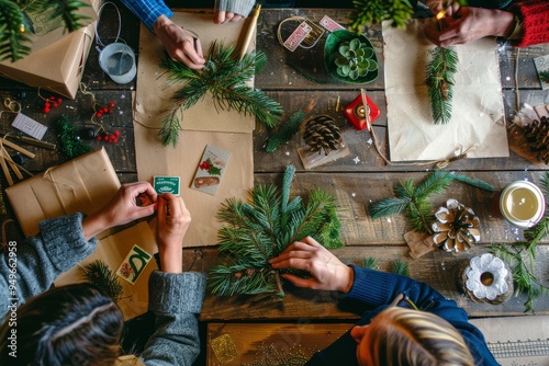 Cozy Christmas Card Crafting Station with Holiday Supplies and Decorations for Personalized Cards