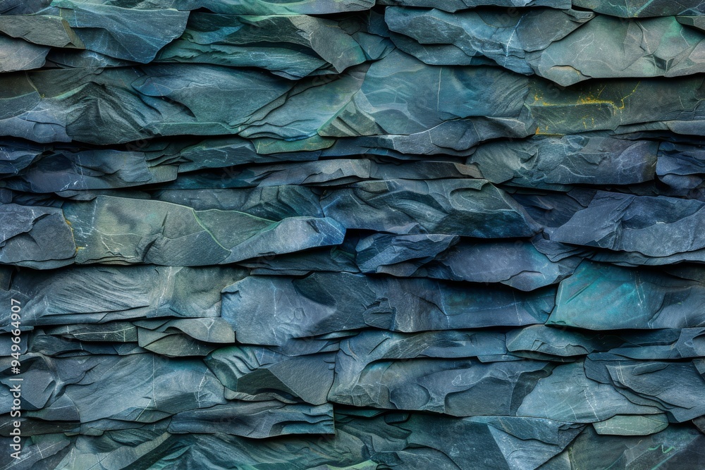 Fototapeta premium A close-up view of a blue stone wall with a seamless repeating pattern.
