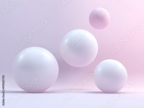 Floating White Spheres on a Soft Pink Background.