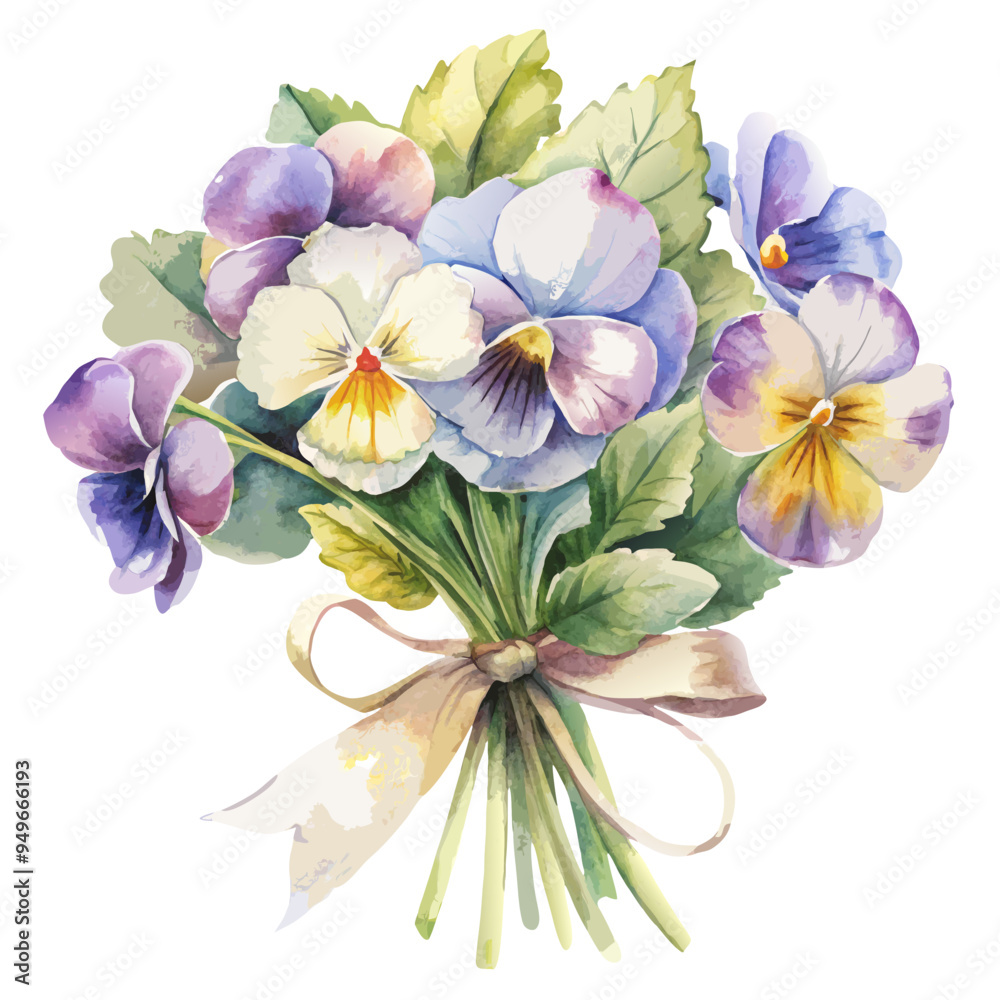 Fototapeta premium Watercolor Pansy Bouquet with No Background
