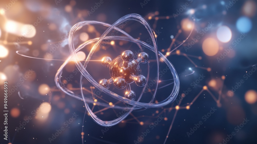 A stunning visual representation of an atom with vibrant colors and intricate particles, symbolizing scientific exploration and innovation. A stunning visual representation of an atom with vibrant colors and intricate particles, symbolizing scientific exploration and innovation.