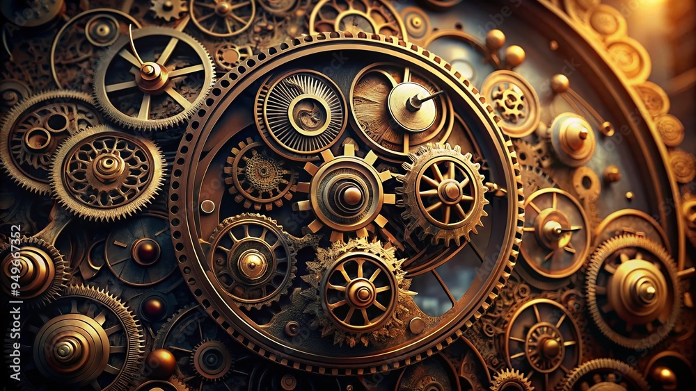 steampunk inspired clockwork machine intricate gears mechanical details warm earthy tones vintage aesthetic soft natural light steampunk inspired clockwork machine intricate gears mechanical details warm earthy tones vintage aesthetic soft natural light