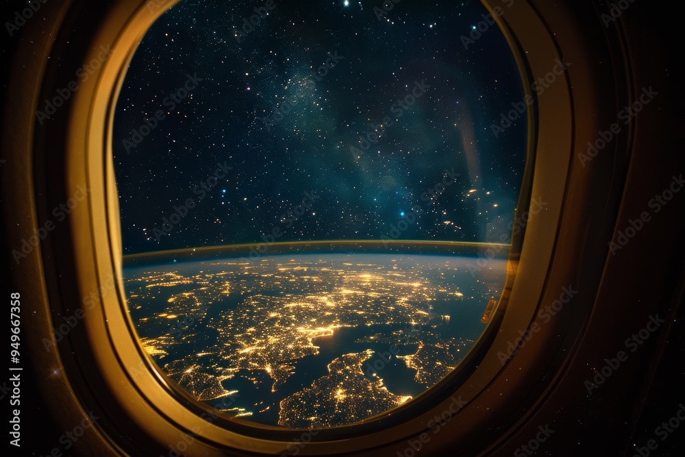 Earth and Stars Seen Through an Airplane Window