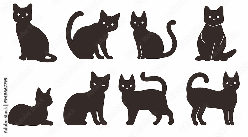 Silhouette collection of playful black cats in various poses. Silhouette collection of playful black cats in various poses.