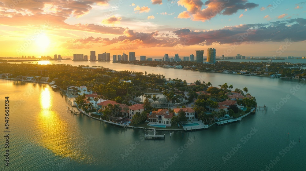 Naklejka premium Bay Harbor Islands. Miami Beachfront Residential Area with Bay Views